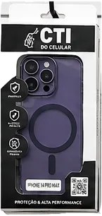 Capinha CTI roxa para iPhone 14 Pro Max na embalagem