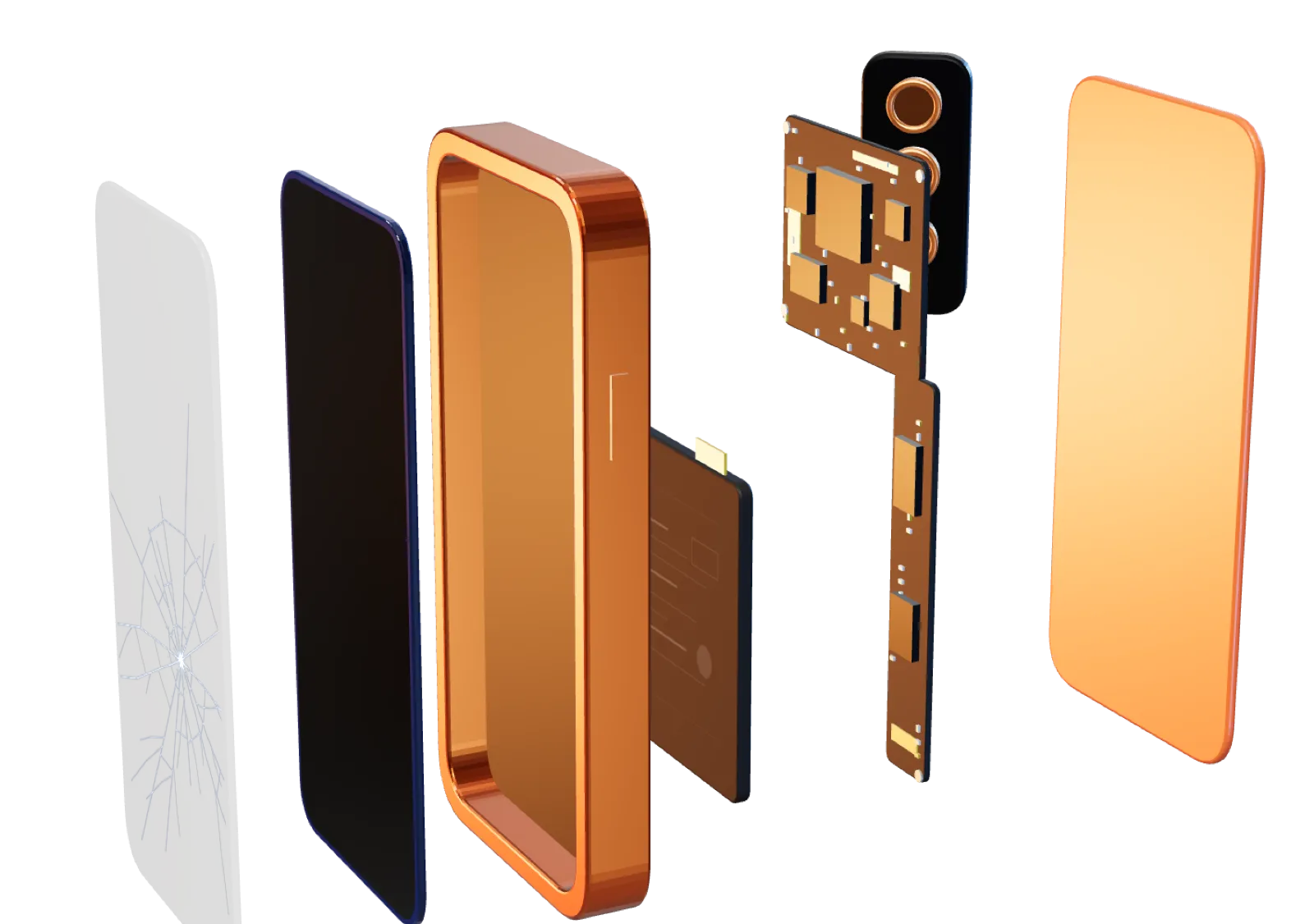 Celular desmontado em camadas